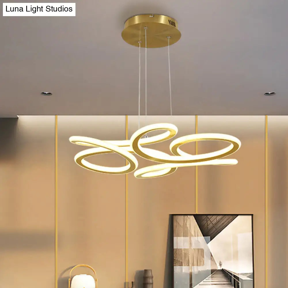 Led Chandelier Light With Aluminum Shade - Modern Gold Ribbon Design Warm/White / White