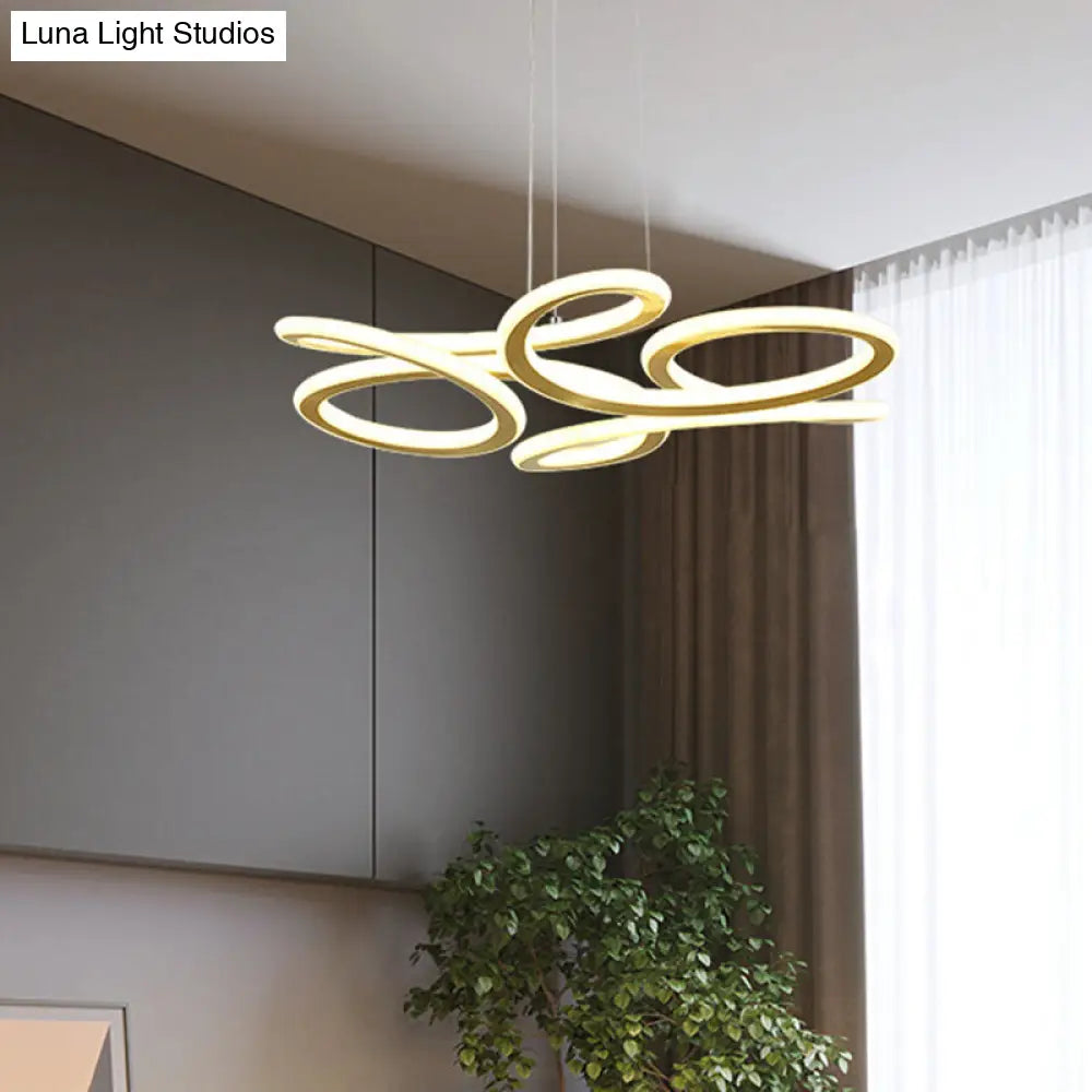 Led Chandelier Light With Aluminum Shade - Modern Gold Ribbon Design Warm/White