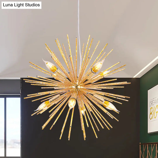 Gold Modern Sea Urchin Hanging Lamp - 12-Light Aluminum Chandelier For Restaurants