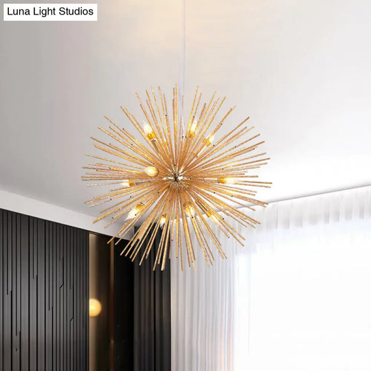 Gold Sea Urchin 12-Light Hanging Chandelier - Modern Restaurant Lighting Fixture