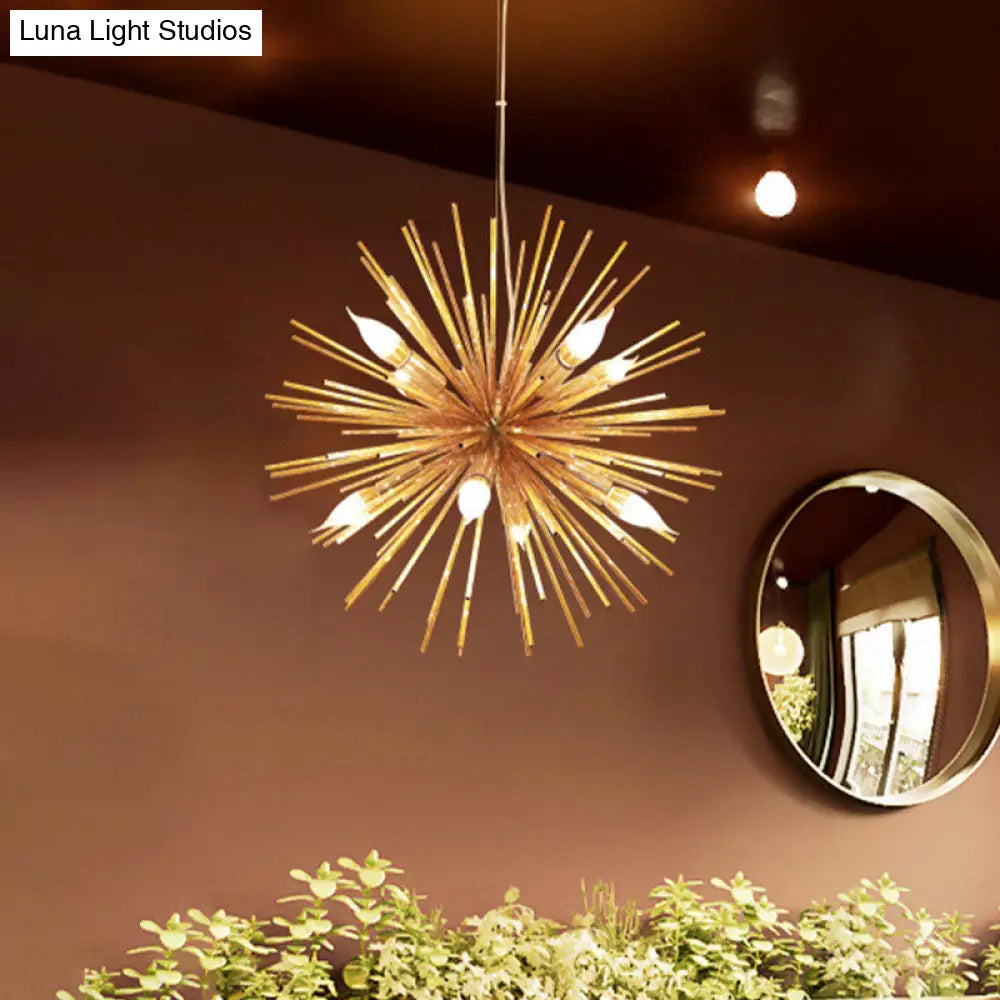 Gold Modern Sea Urchin Hanging Lamp - 12-Light Aluminum Chandelier For Restaurants