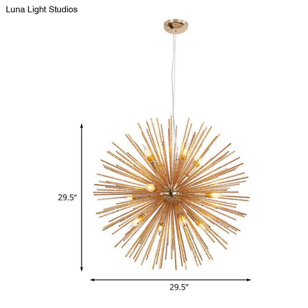 Gold Modern Sea Urchin Hanging Lamp - 12-Light Aluminum Chandelier For Restaurants