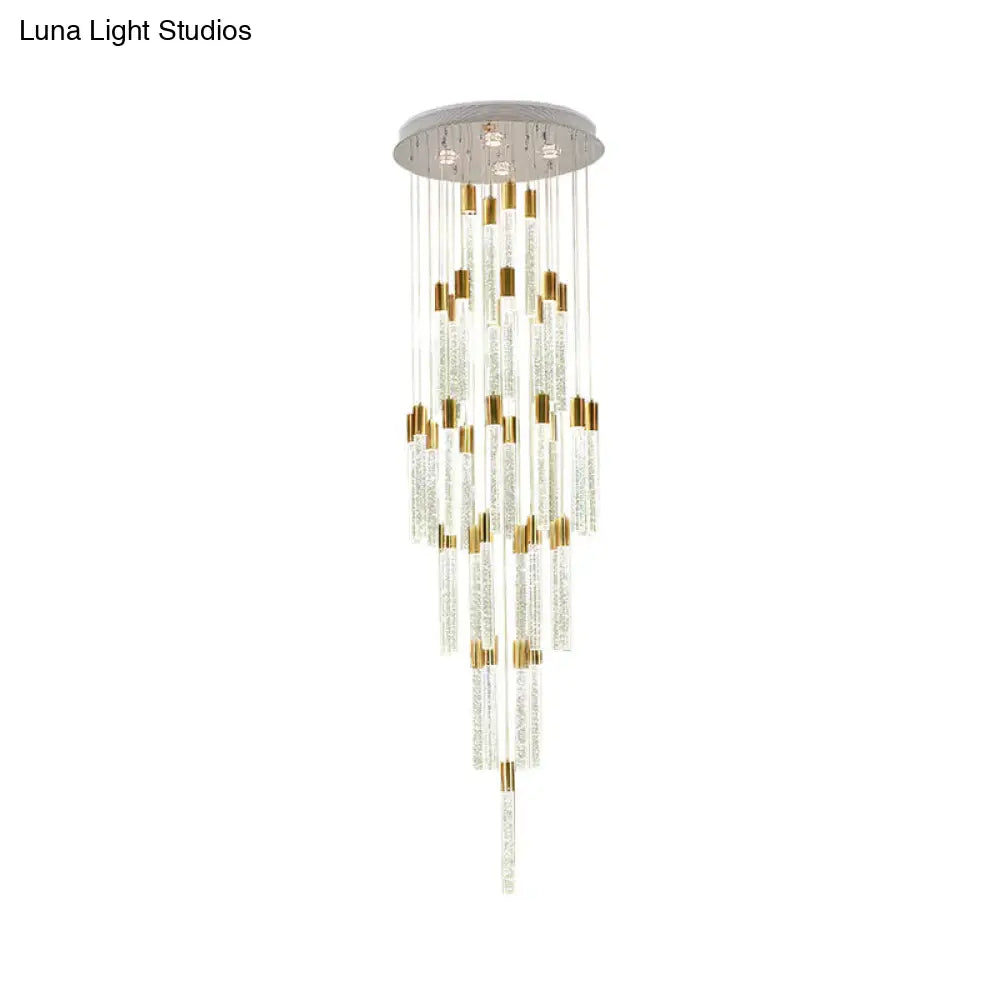 24-Head Clear Glass Led Pendant Lamp In Gold - Modern Tube Cluster Ceiling Light