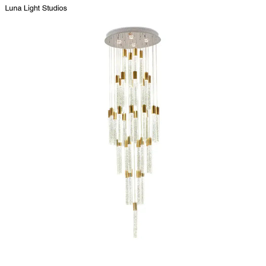 24-Head Clear Glass Led Pendant Lamp In Gold - Modern Tube Cluster Ceiling Light