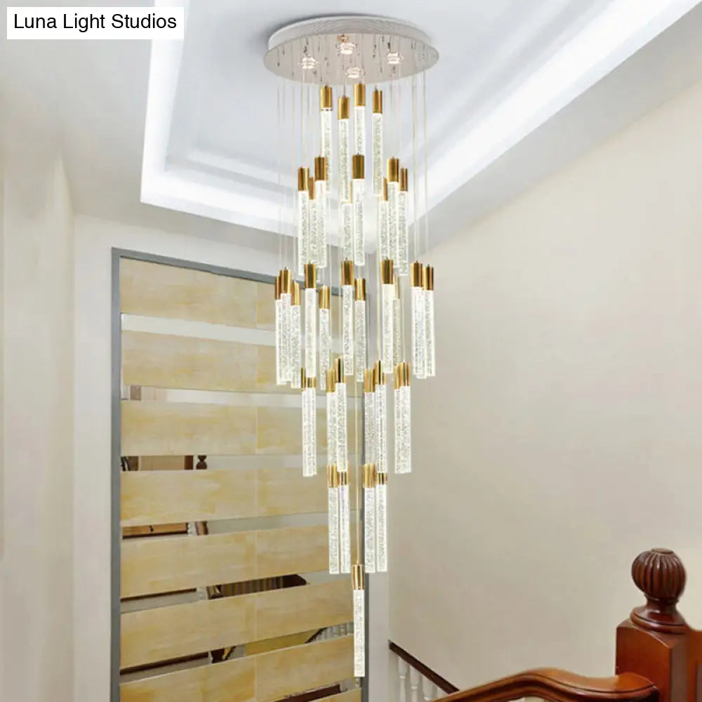 24-Head Clear Glass Led Pendant Lamp In Gold - Modern Tube Cluster Ceiling Light