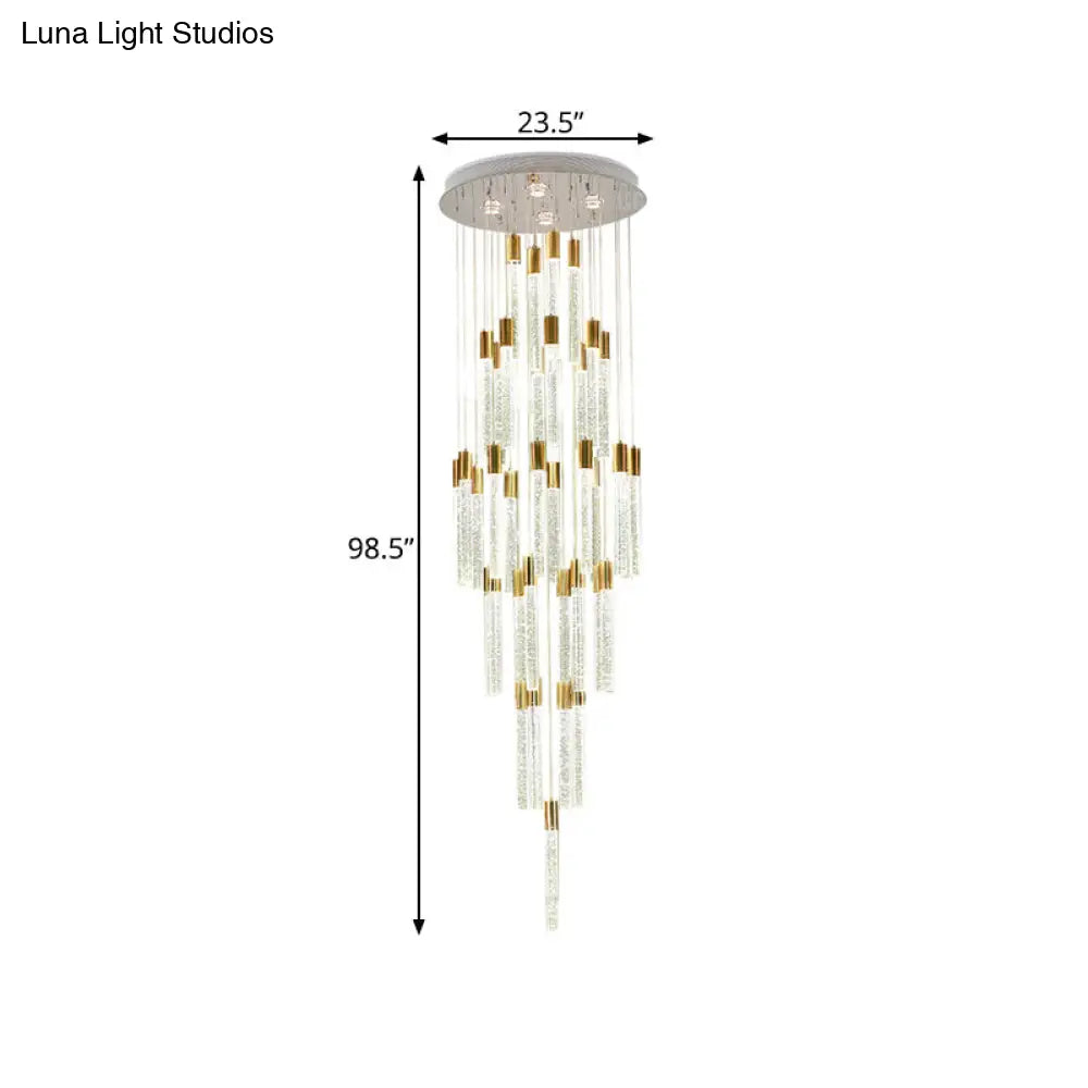 24-Head Clear Glass Led Pendant Lamp In Gold - Modern Tube Cluster Ceiling Light