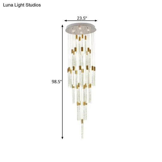 24-Head Clear Glass Led Pendant Lamp In Gold - Modern Tube Cluster Ceiling Light