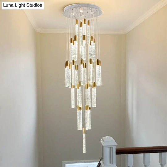 24-Head Clear Glass Led Pendant Lamp In Gold - Modern Tube Cluster Ceiling Light