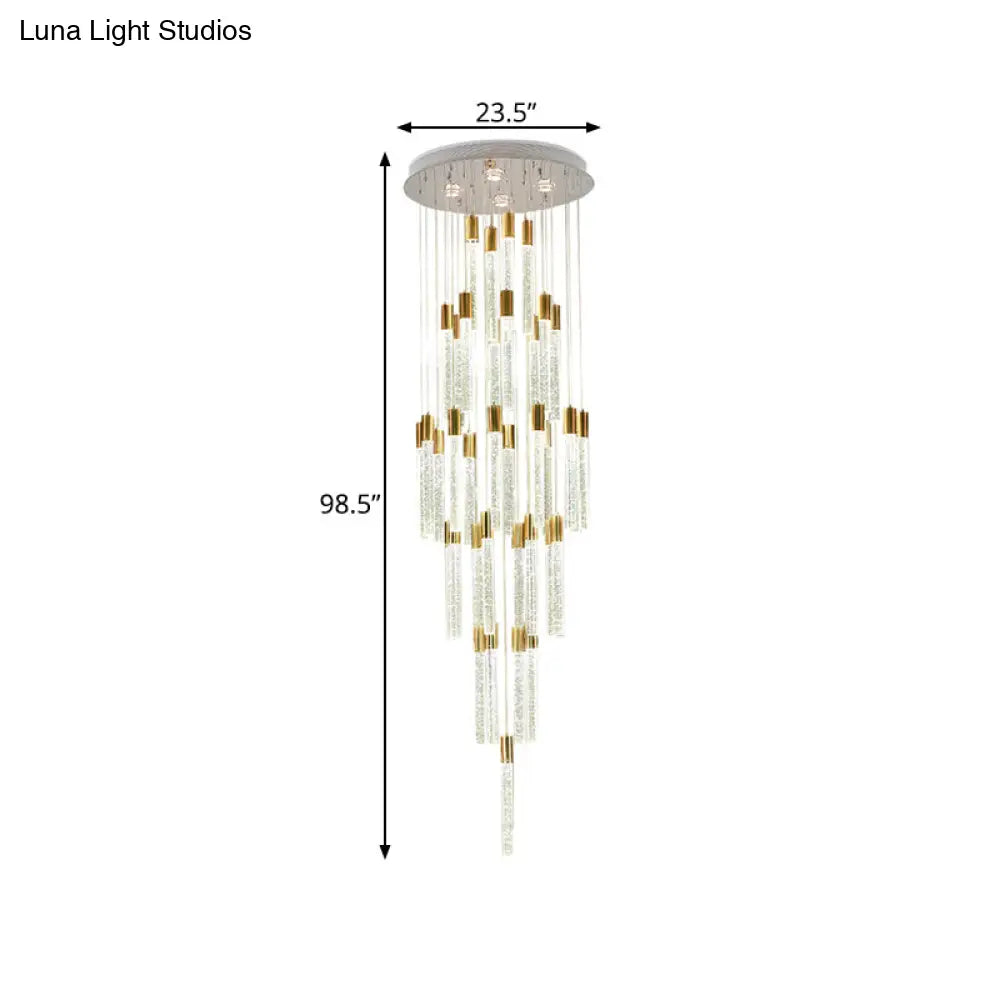 Gold Modern Tube Cluster Pendant Lamp With 24 Clear Glass Heads - Led Ceiling Light