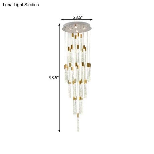 Gold Modern Tube Cluster Pendant Lamp With 24 Clear Glass Heads - Led Ceiling Light