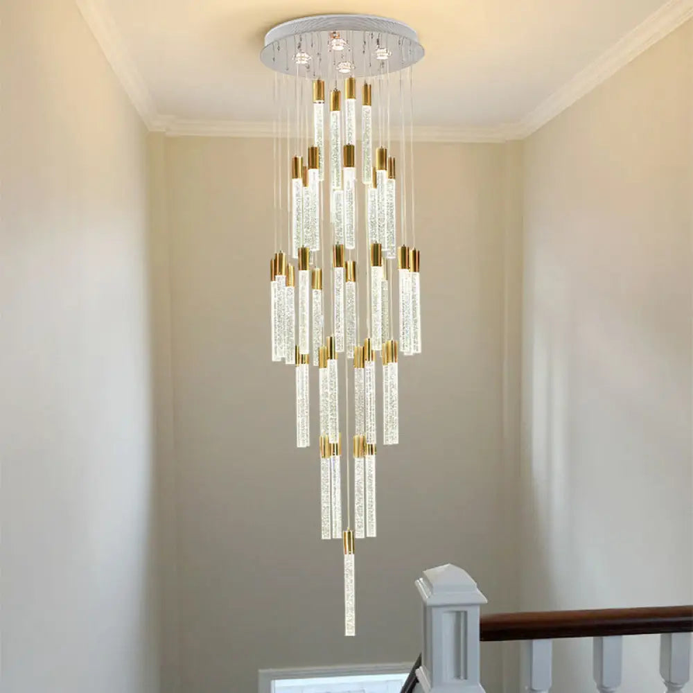 Gold Modern Tube Cluster Pendant Lamp With 24 Clear Glass Heads - Led Ceiling Light