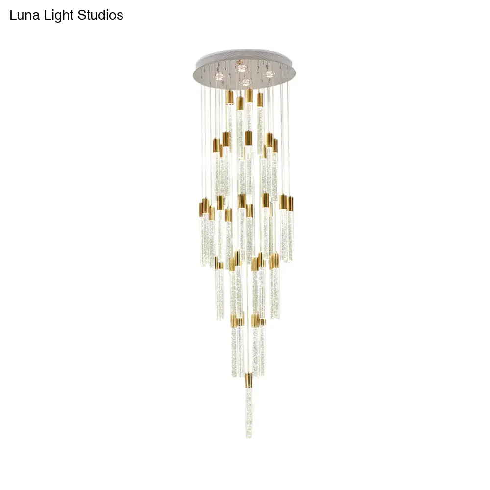 Gold Modern Tube Cluster Pendant Lamp With 24 Clear Glass Heads - Led Ceiling Light