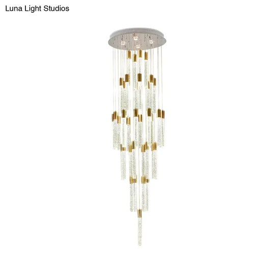 Gold Modern Tube Cluster Pendant Lamp With 24 Clear Glass Heads - Led Ceiling Light