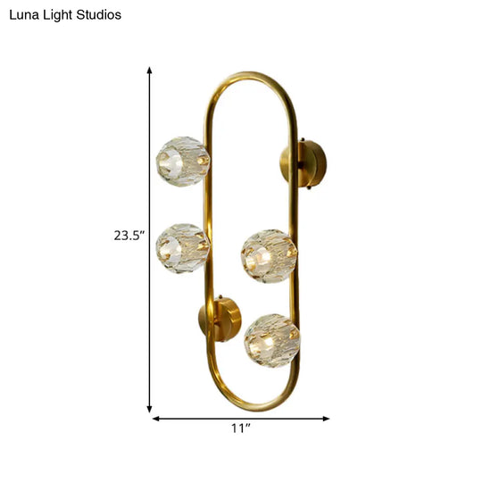 Gold Modern Wall Mount Light With Clear Crystal Shade And Oval Frame - 4 Bulb Lighting Idea