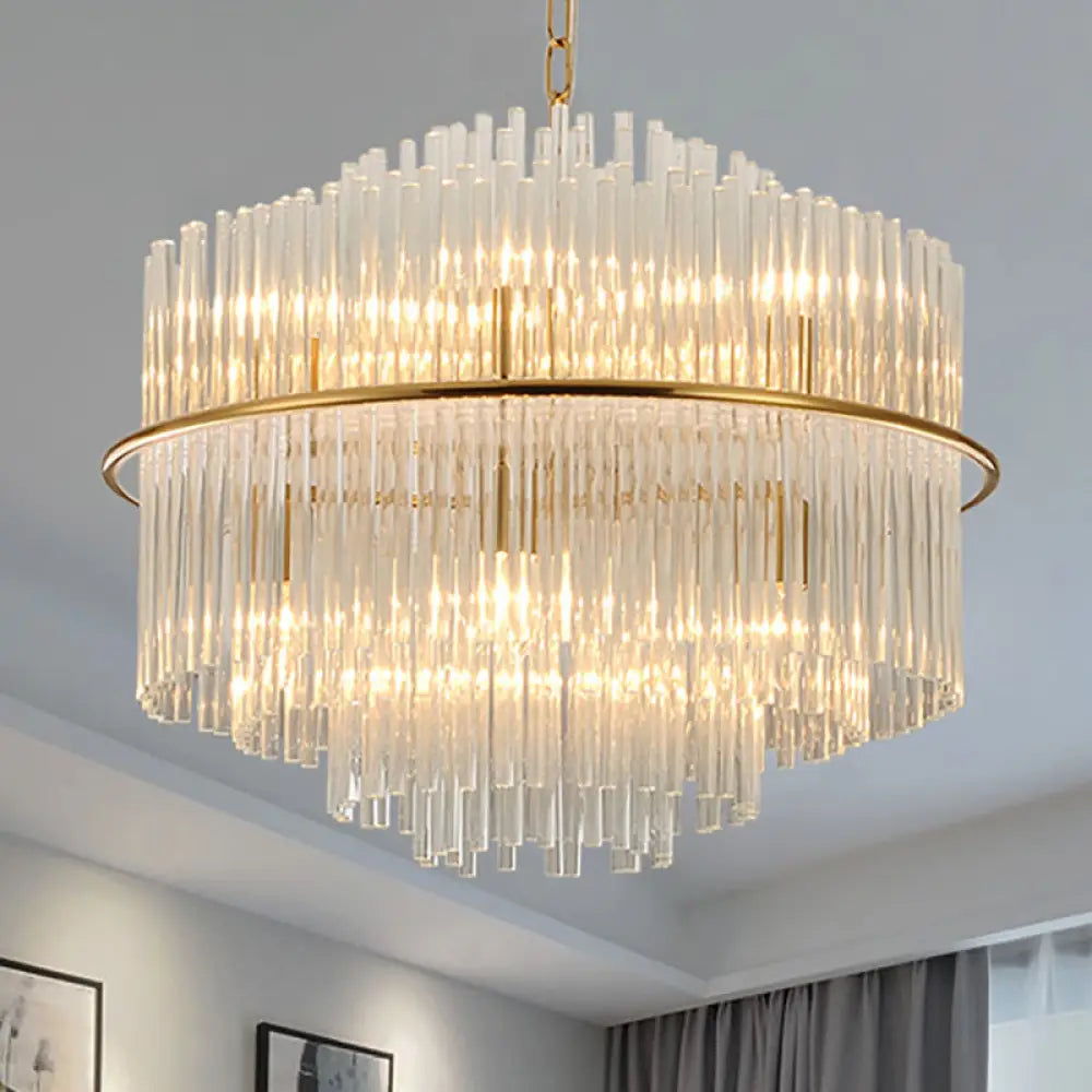 Gold Modernism Tiered Ceiling Chandelier With Crystal Pendant Light And Metal Chain (9 Heads)