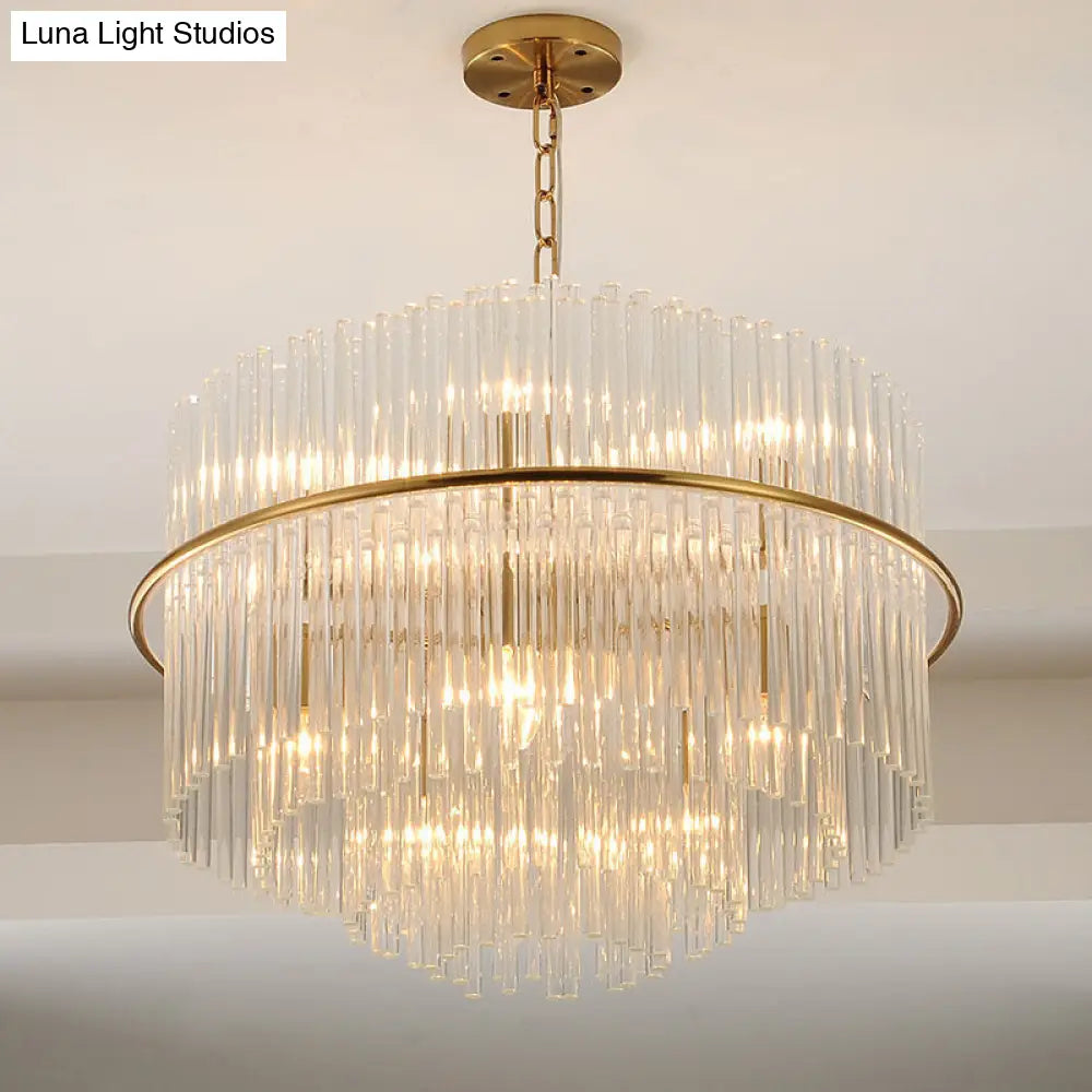 Gold Modernism Tiered Ceiling Chandelier With Crystal Pendant Light And Metal Chain (9 Heads)