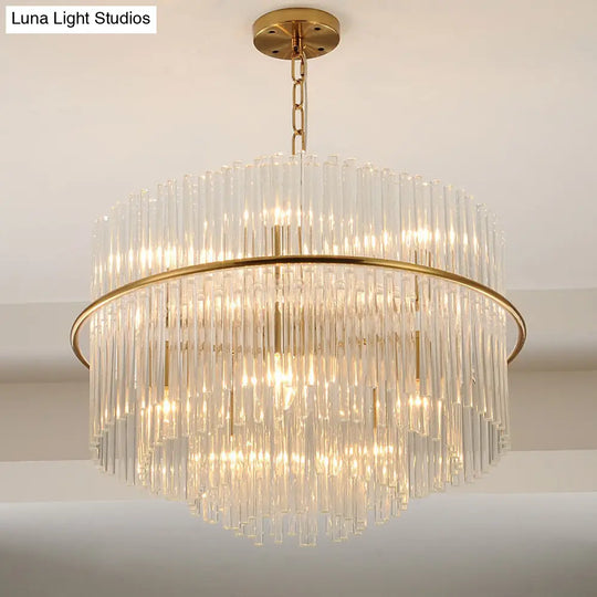 Gold Modernism Tiered Ceiling Chandelier With Crystal Pendant Light And Metal Chain (9 Heads)