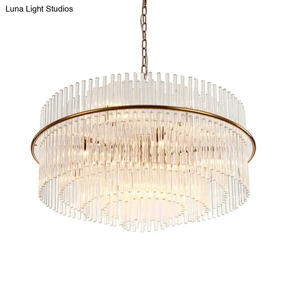 Gold Modernism Tiered Ceiling Chandelier With Crystal Pendant Light And Metal Chain (9 Heads)