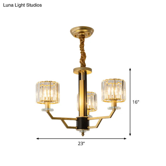 Gold Modernist Chandelier With Hand-Cut Crystal Cylindrical Pendant Lights - 3/6 For Bedrooms