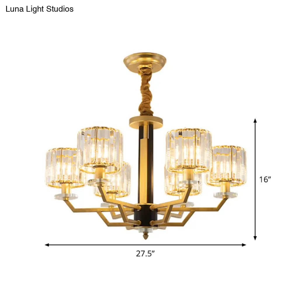 Gold Modernist Chandelier With Hand-Cut Crystal Cylindrical Pendant Lights - 3/6 For Bedrooms