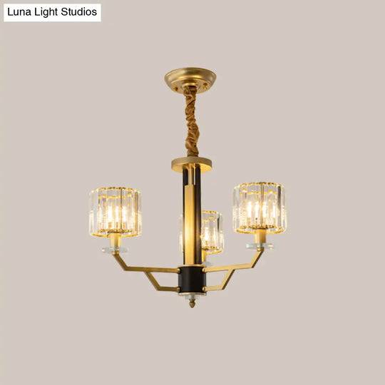 Gold Modernist Chandelier With Hand-Cut Crystal Cylindrical Pendant Lights - 3/6 For Bedrooms