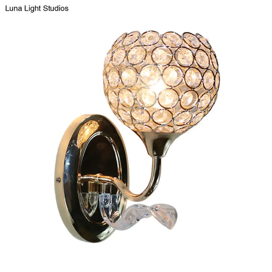 Gold Modernist Circle Wall Sconce - Crystal-Encrusted Single-Head Mount Light Fixture