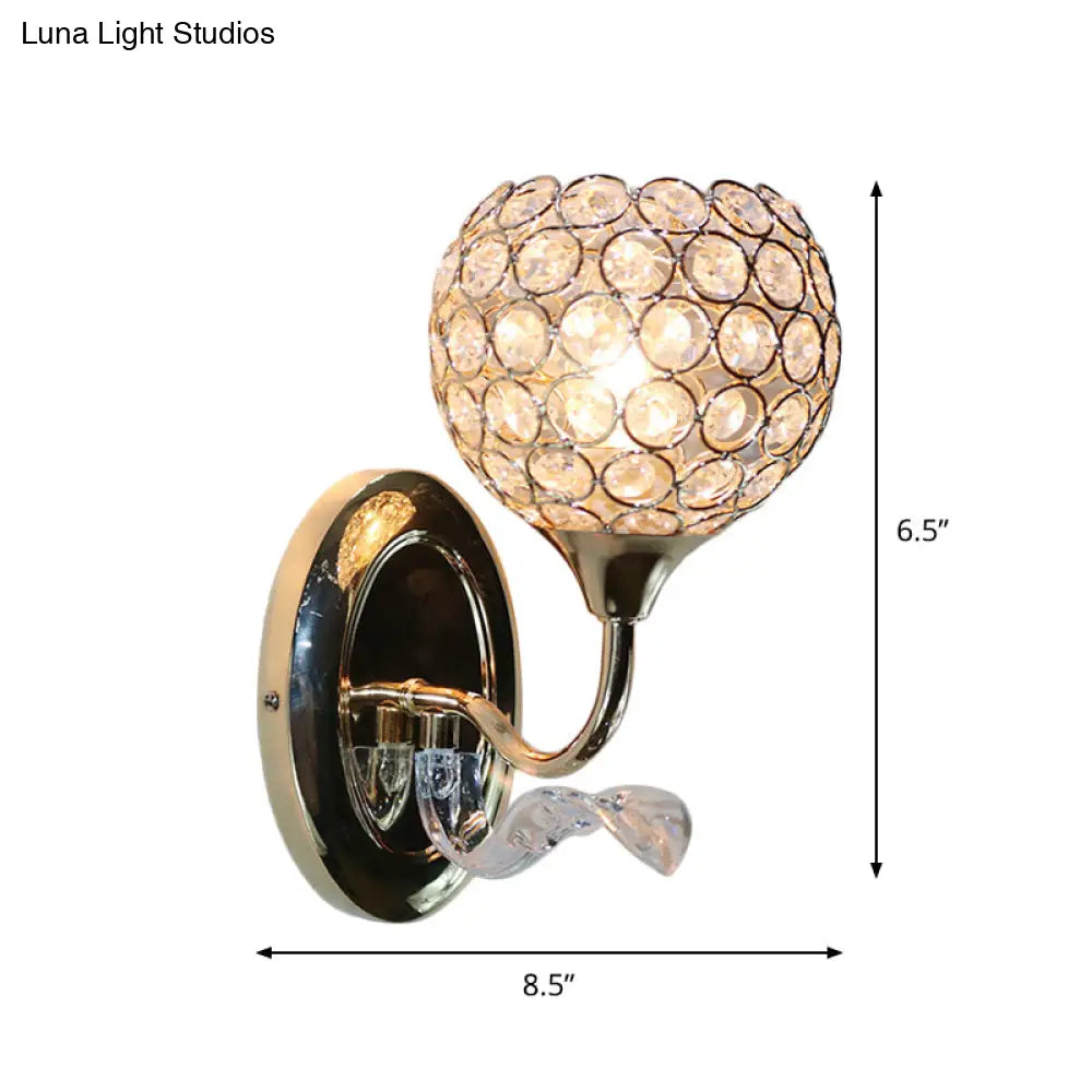 Gold Modernist Circle Wall Sconce - Crystal-Encrusted Single-Head Mount Light Fixture