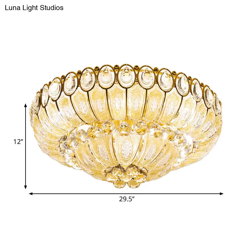 Gold Modernist Crystal Flush Ceiling Light - 21.5/29.5 Inch Wide Bowl Mount Lamp