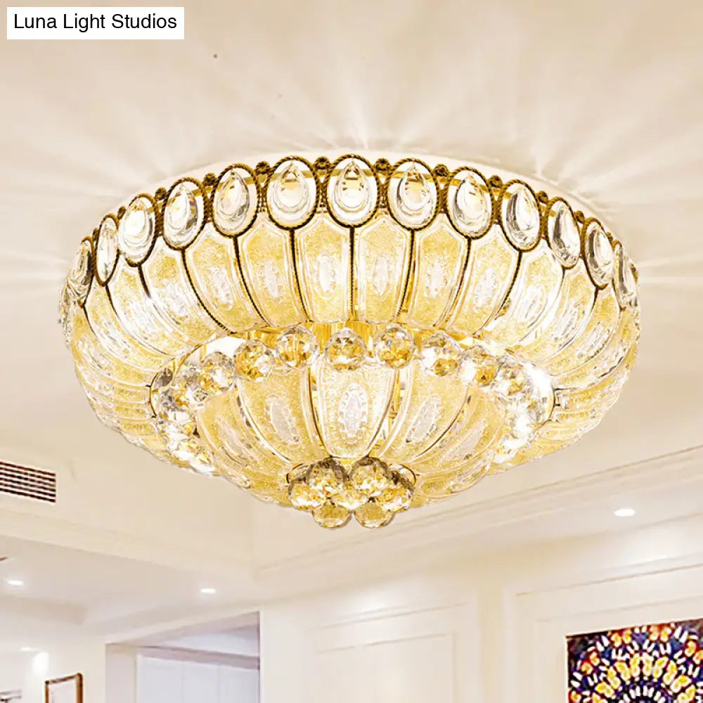 Gold Modernist Crystal Flush Ceiling Light - 21.5/29.5 Inch Wide Bowl Mount Lamp