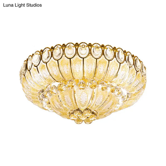 Gold Modernist Crystal Flush Ceiling Light - 21.5/29.5 Inch Wide Bowl Mount Lamp