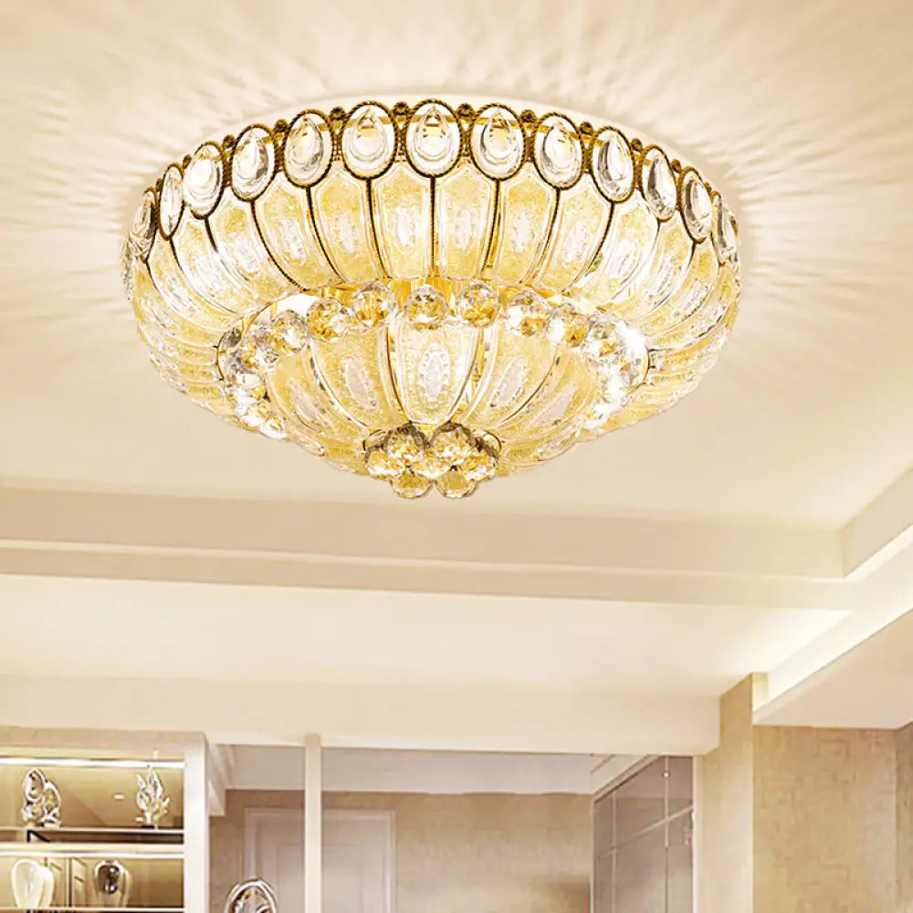 Gold Modernist Crystal Flush Ceiling Light - 21.5/29.5 Inch Wide Bowl Mount Lamp / 21.5’