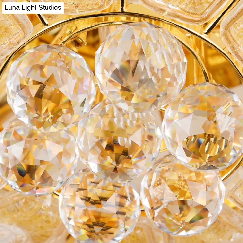 Gold Modernist Crystal Flush Ceiling Light - 21.5/29.5 Inch Wide Bowl Mount Lamp