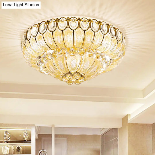 Gold Modernist Crystal Flush Ceiling Light - 21.5/29.5 Inch Wide Bowl Mount Lamp / 21.5