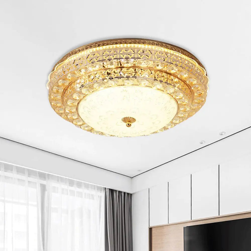 Gold Modernist Crystal Flushmount Led Bedroom Ceiling Light - 2 - Tier Circle Design’ Or ’2 -