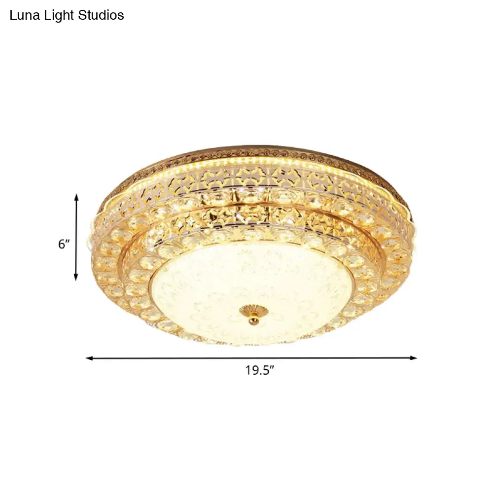 Gold Modernist Crystal Flushmount Led Bedroom Ceiling Light - 2 - Tier Circle Design’ Or ’2 -