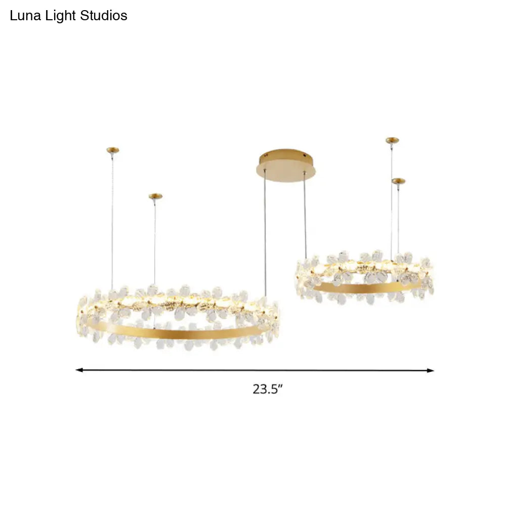 Modernist Crystal Led Circle Chandelier In Gold For Living Room - Elegant Ceiling Pendant Light