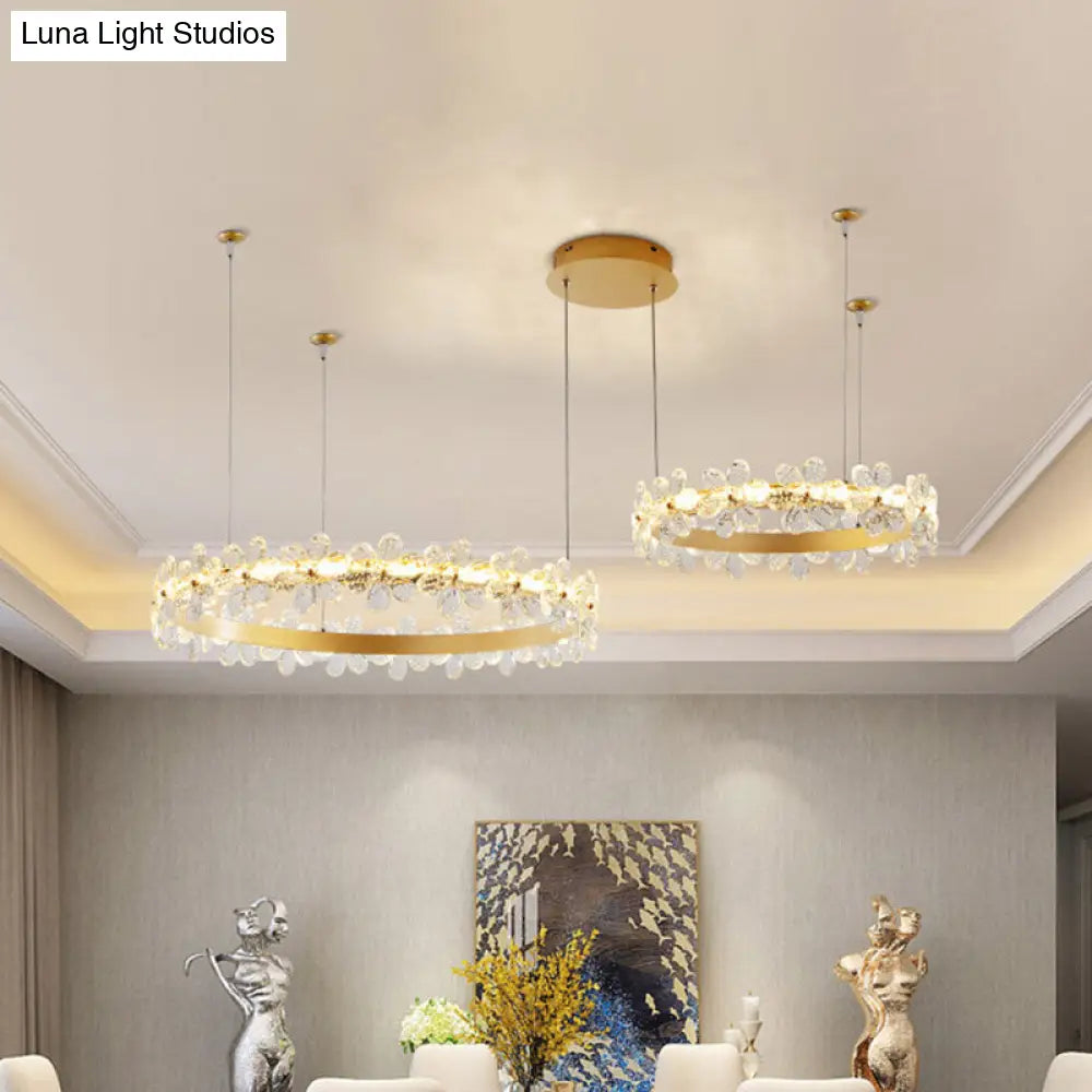 Modernist Crystal Led Circle Chandelier In Gold For Living Room - Elegant Ceiling Pendant Light