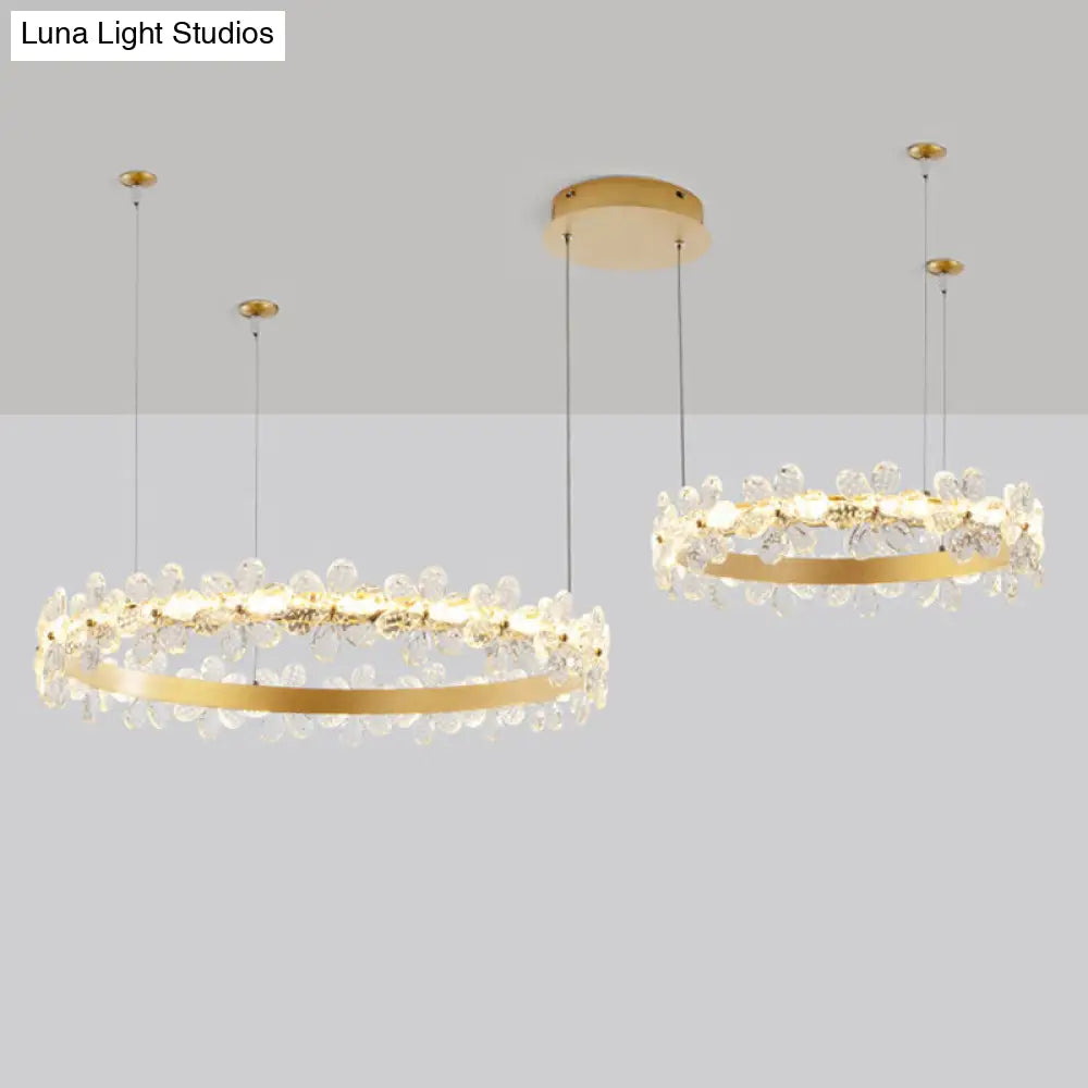 Modernist Crystal Led Circle Chandelier In Gold For Living Room - Elegant Ceiling Pendant Light