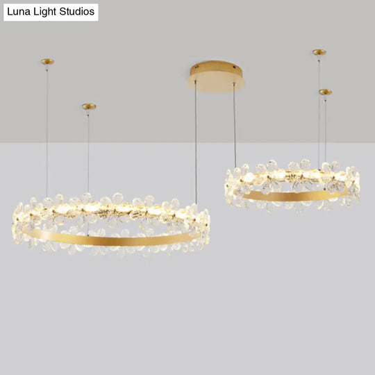 Modernist Crystal Led Circle Chandelier In Gold For Living Room - Elegant Ceiling Pendant Light