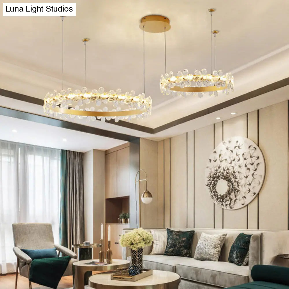 Modernist Crystal Led Circle Chandelier In Gold For Living Room - Elegant Ceiling Pendant Light