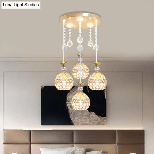 Gold Crystal Encrusted Multi-Pendant Ceiling Light For Dining Room With 3 Bulbs