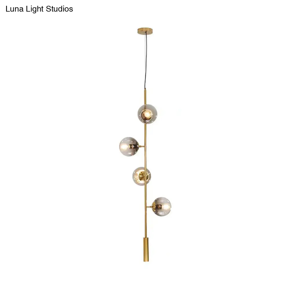 Gold Modernist Globe Pendant Chandelier With Grey Glass And 4 Bulbs For Living Room Ceiling