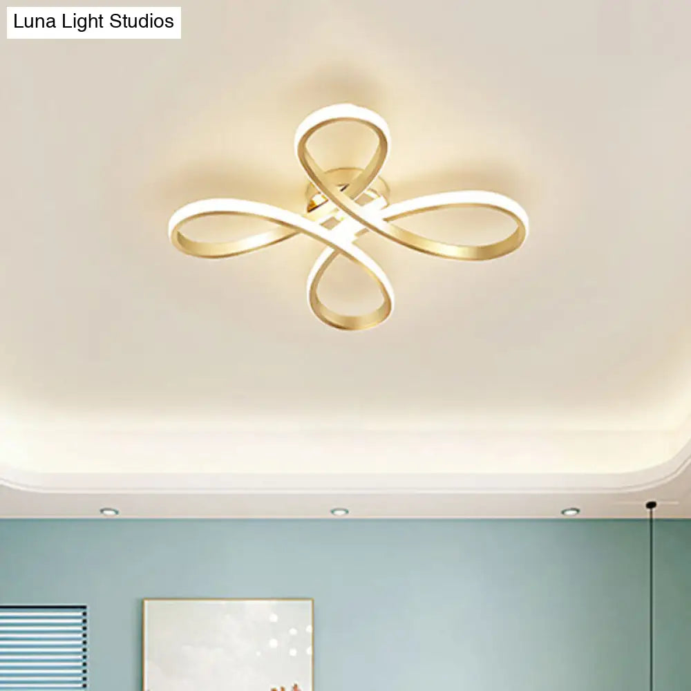 Gold Modernist Led Ceiling Fixture With Metallic Shade In Warm/White Light / White