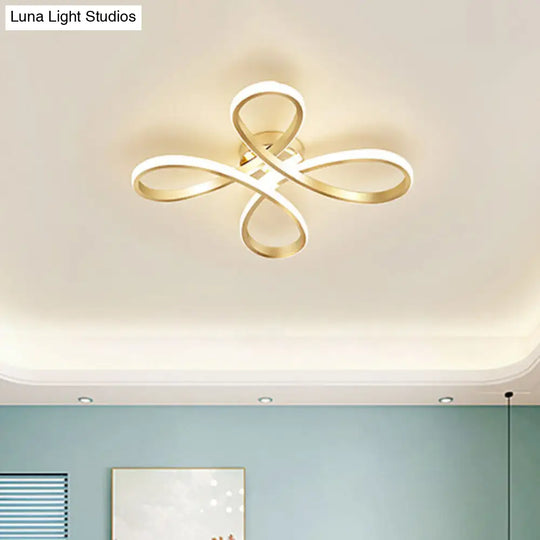 Gold Modernist Led Ceiling Fixture With Metallic Shade In Warm/White Light / White