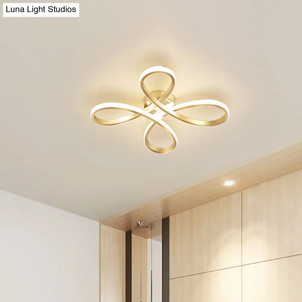 Gold Modernist Led Ceiling Fixture With Metallic Shade In Warm/White Light