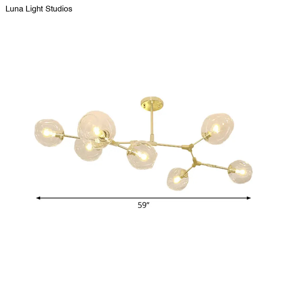 Gold Molecule Chandelier - Postmodern Metal Pendant With Clear Glass Shade 5/7-Light Ceiling Fixture