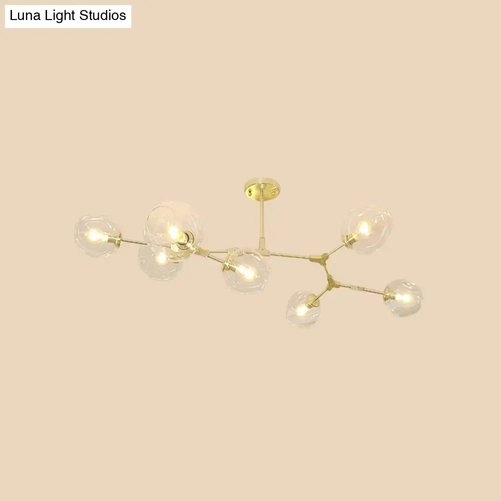 Gold Molecule Chandelier - Postmodern Metal Pendant With Clear Glass Shade 5/7-Light Ceiling Fixture