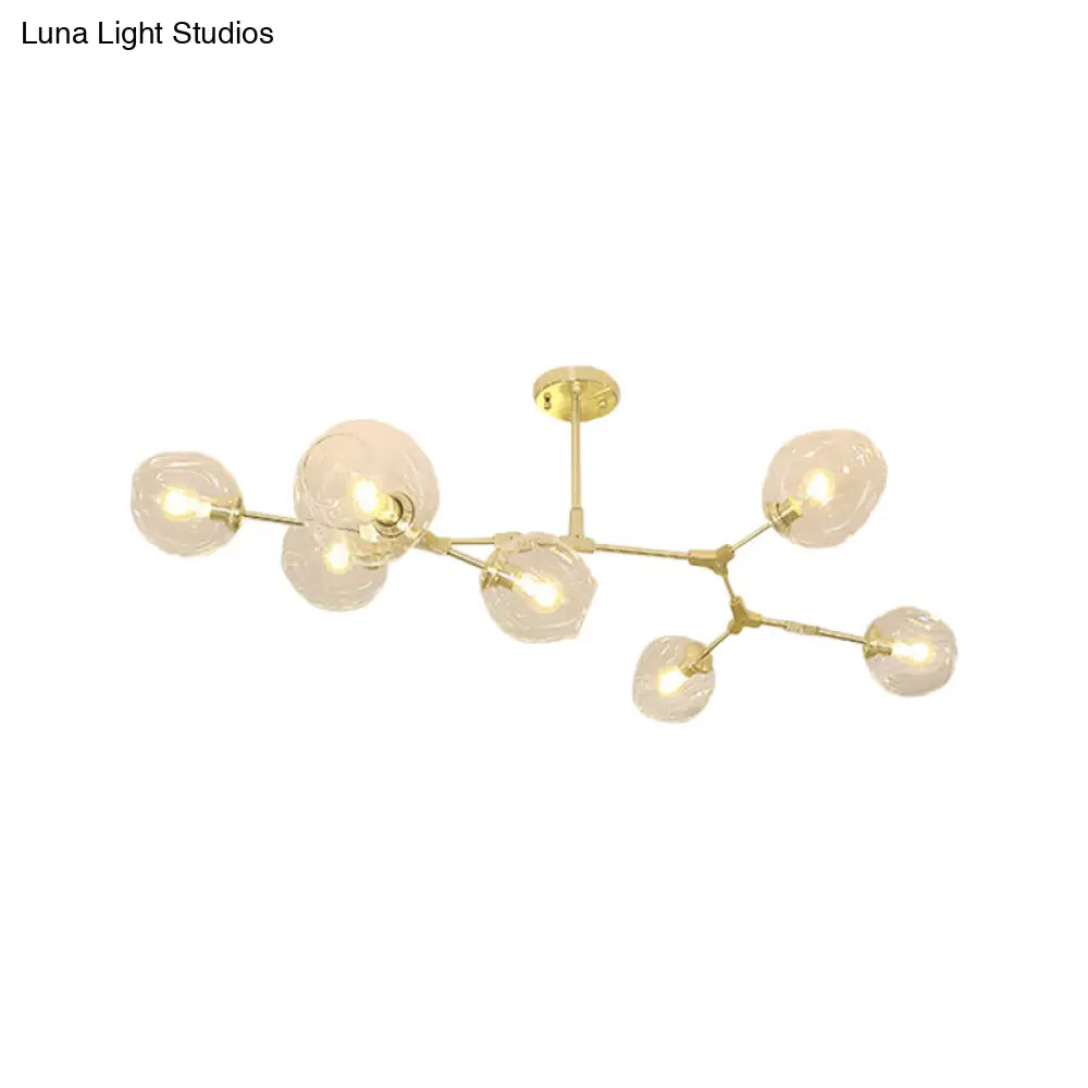 Gold Molecule Chandelier - Postmodern Metal Pendant With Clear Glass Shade 5/7-Light Ceiling Fixture