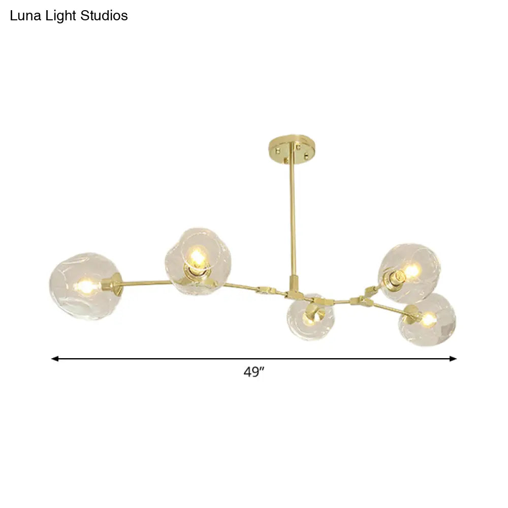 Gold Molecule Chandelier - Postmodern Metal Pendant With Clear Glass Shade 5/7-Light Ceiling Fixture