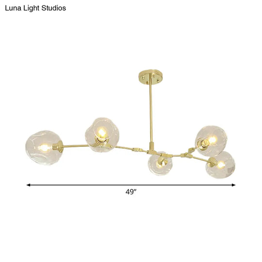 Gold Molecule Chandelier - Postmodern Metal Pendant With Clear Glass Shade 5/7-Light Ceiling Fixture